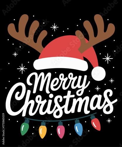 Fotografija Merry Christmas Red Santa Hat Reindeer Xmas Family