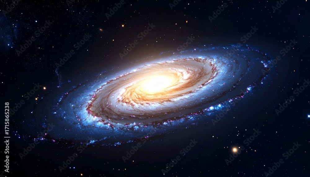 Fototapeta premium Spiral galaxy in deep space with galactic arms bending around