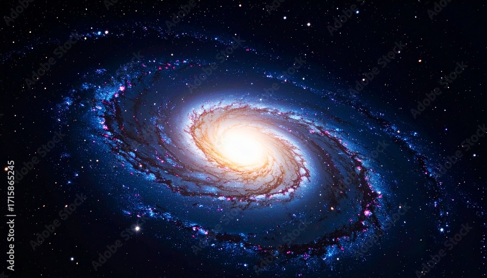 Fototapeta premium Spiral galaxy in deep space with galactic arms bending around