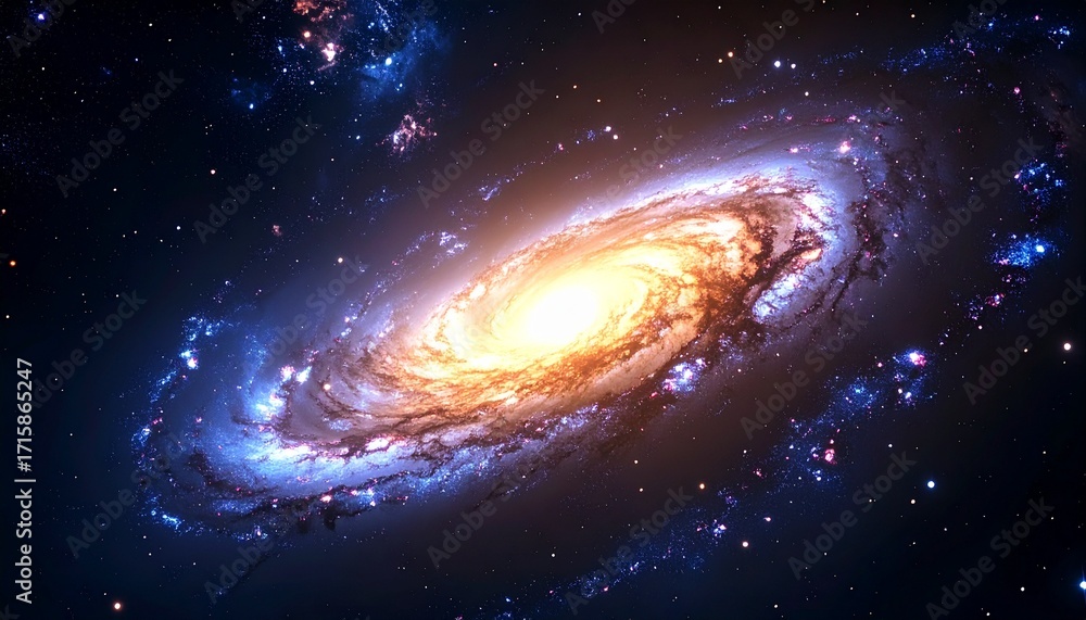 Fototapeta premium Spiral galaxy in deep space with galactic arms bending around