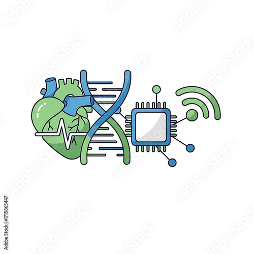 Bioinformatics and Digital Health Technology DNA Heart CPU Connection