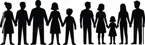 Diverse family silhouettes holding hands together representing unity strength and love 