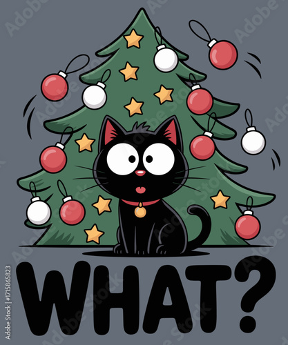 Funny Black Cat Christmas Tree Merry Xmas Humor Cat What