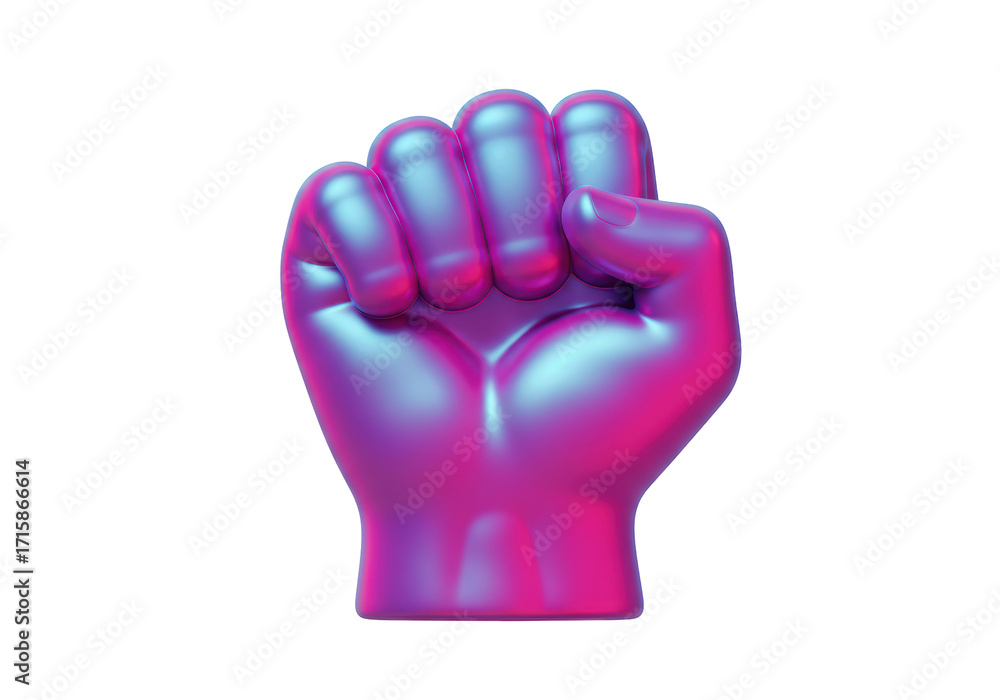 Obraz premium Isolated iridescent purple fist sculpture in a symbol of strength and resistance