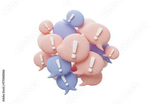 Εκτύπωση καμβά Isolated clump of 3D speech bubbles showing exclamation marks, communication or