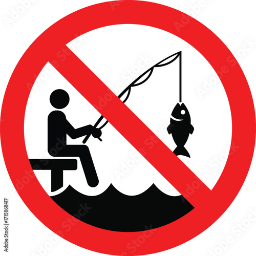 No fishing sign symbol with a person fishing and a fish