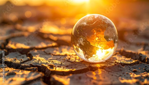 Earth's surface cracking and melting global warming concept