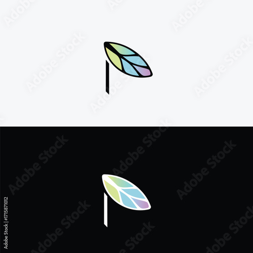 A minimalist leaf logo design in pastel colors, symbolizing growth, nature, and simplicity, presented on both a white and black background for versatile branding applications