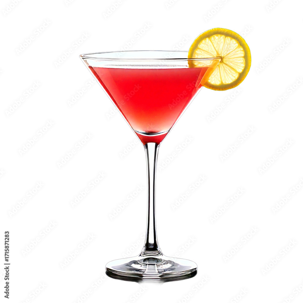 Cosmopolitan cocktail with lemon garnish on transparent background. Cosmopolitan cocktail with lemon garnish on transparent background.