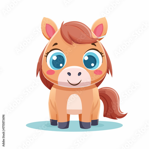 Adorable Cartoon Horse Illustration Big Eyes, Friendly Face