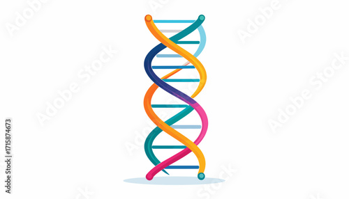 Vibrant and colorful DNA double helix illustration representing genetic code, biotechnology, and scientific research on a clean white background