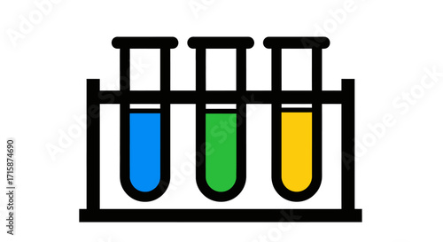 Colorful Chemistry Trio of Test Tubes with Liquids in a Rack in Science Lab