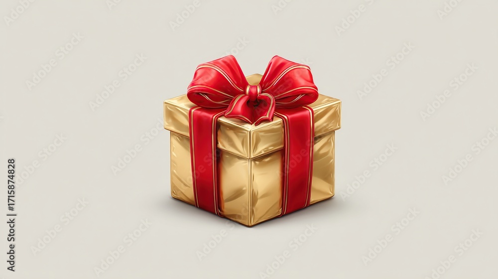 Obraz premium Gold gift box with red ribbon bow