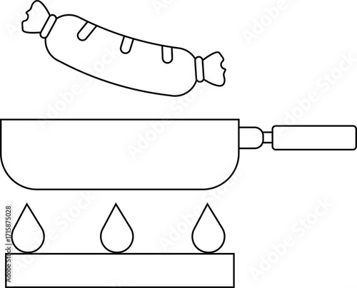 sausage icon in a frying pan with a white background