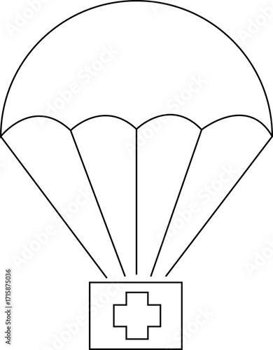 supply parachute icon and medical icon with white background