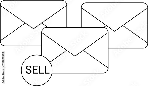envelope collection icon and sell icon with white background