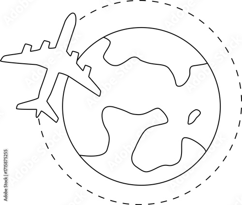 icon of a plane orbiting the earth with a white background