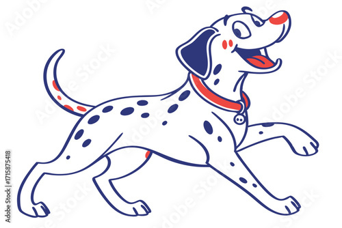 Cheerful Dalmatian Cartoon Character Running with White Background Design