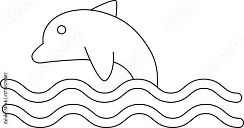 ocean wave icon and dolphin icon with white background