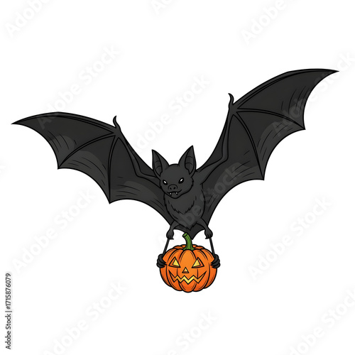 Bat carrying a pumpkin isolated on transparent background for halloween design halloween clipart