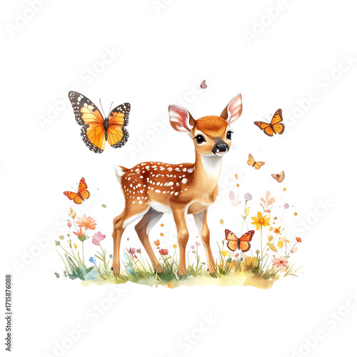 Wallpaper Mural A cute brown deer character with a bushy tail in a fun cartoon illustration in the forest Torontodigital.ca