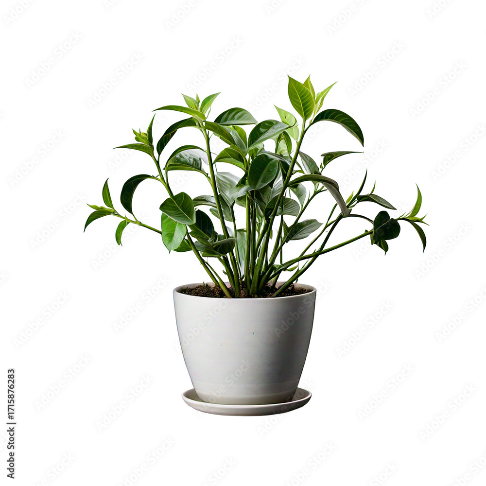 Fototapeta premium Lush green indoor plant thriving in a white pot on a transparent background 