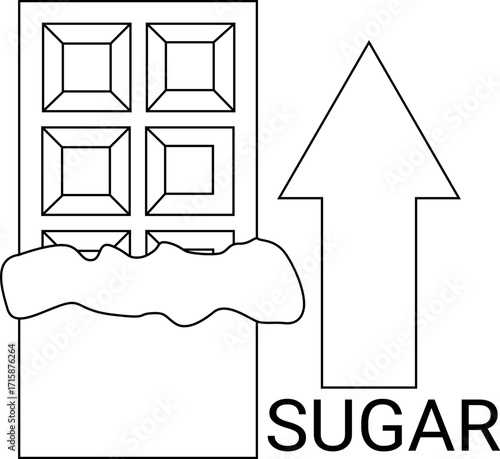 icon of high sugar content in chocolate with a white background