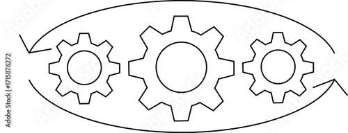 icon of 3 rotating gears with a white background