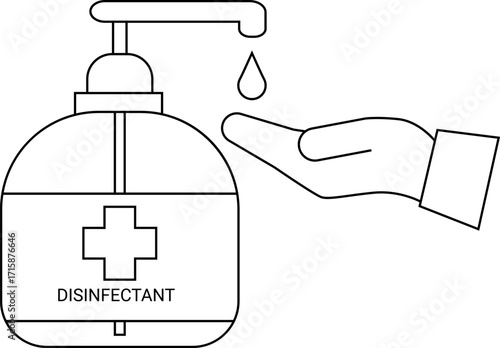 disinfectant bottle icon and hand icon with white background