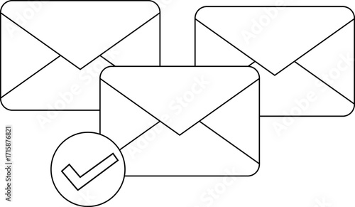 envelope collection icon and check mark icon with white background