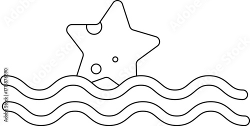 ocean wave and starfish icon with white background