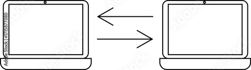 icon of 2 laptops transferring data to each other with a white background