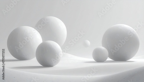 Abstract Monochromatic Still Life: White Spheres on Undulating Surface
