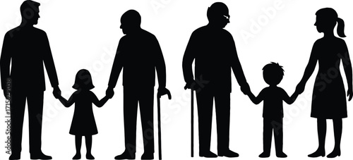 Generations holding hands silhouette diverse family members united together embracing love 