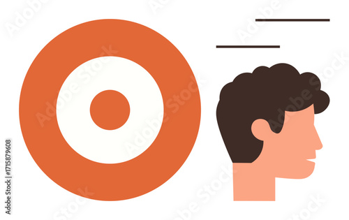 Bullseye and human head emphasizing focus, goal-setting, and personal development. Ideal for productivity, achievement, motivation, strategy, direction decision-making balance. Simple flat metaphor
