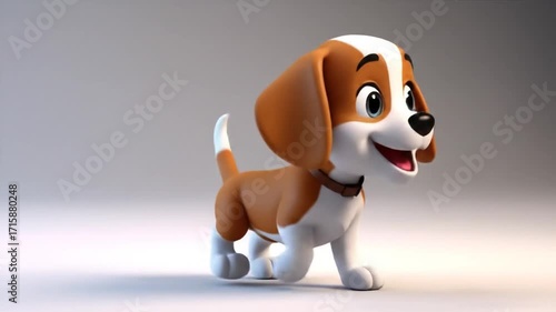 Cartoon puppy with brown and white fur, big eyes, and a happy expression