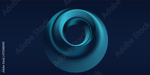 Round frame colorful blue green light isolated on dark background. Abstract circles lines pattern. Vector illustration concept for music, digital, modern science, Ai technology