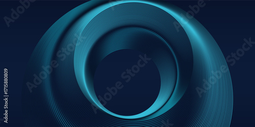 Round frame colorful blue green light isolated on dark background. Abstract circles lines pattern. Vector illustration concept for music, digital, modern science, Ai technology