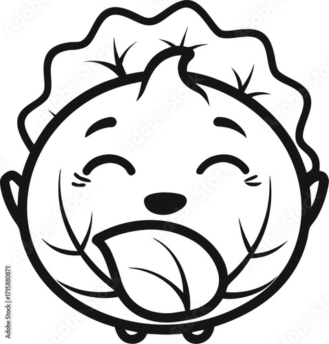 Cabbage sleepy with half-closed eyes and a yawn line art vector icon 