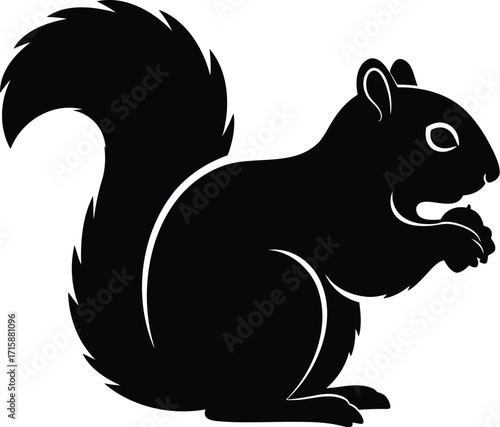 Cute Squirrel Eating Nut Silhouette Art