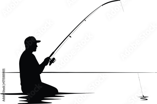 Silhouette Of A Fisherman Casting A Fishing Rod
