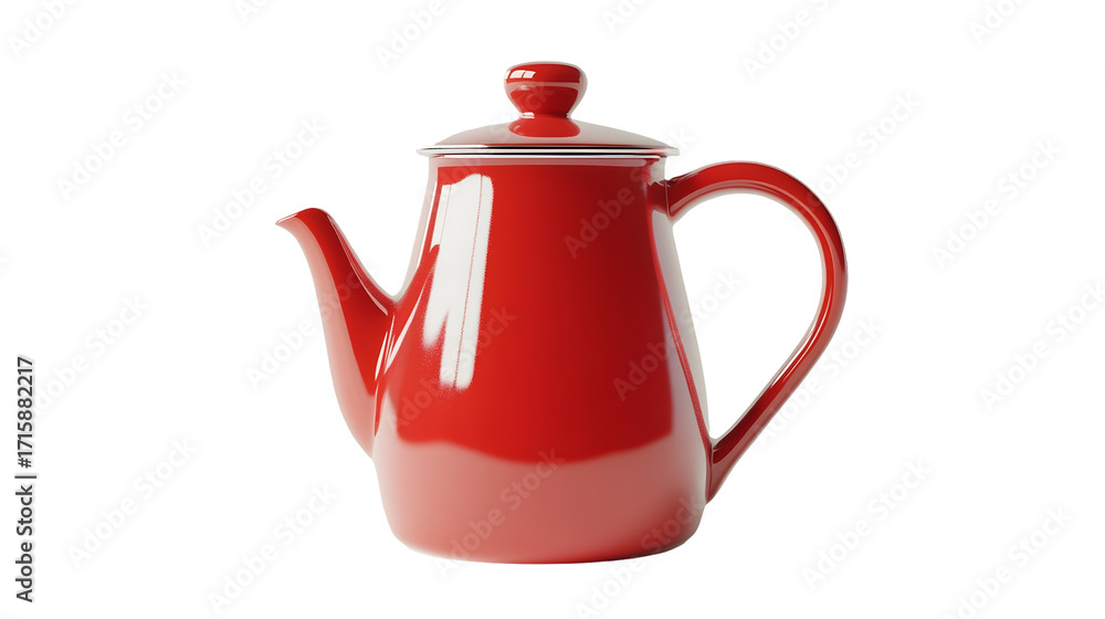 Fototapeta premium Classic Red Ceramic Teapot for Brewing Hot Beverages in the Kitchen or Dining Room