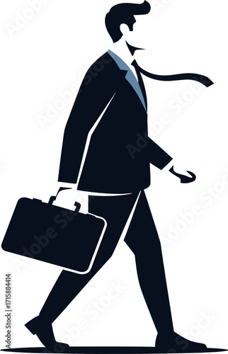  stylized, two-tone silhouette of a businessman walking
