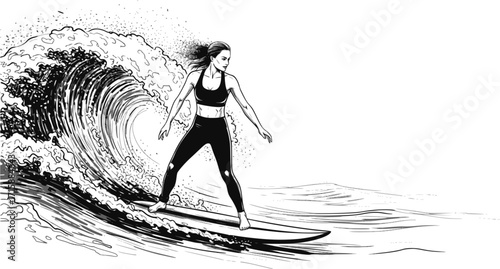 Isolated surfing girl - vector icon. An isolated silhouette of a surfing girl. EPS version.
