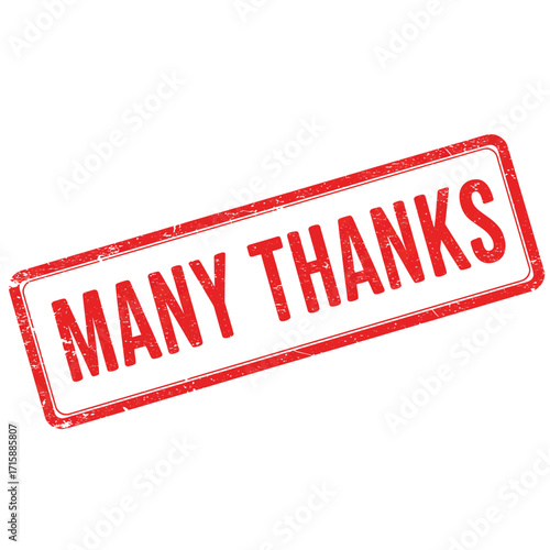 A rectangular red stamp displaying the word thanks in bold white letters