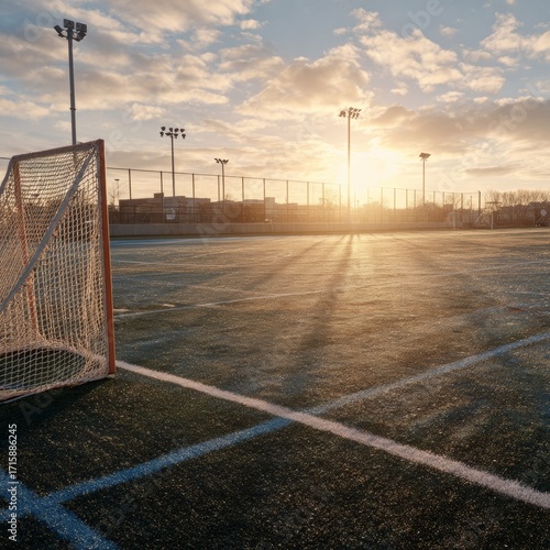 Serene Evening Glow Over Empty Sports Field at Dusk