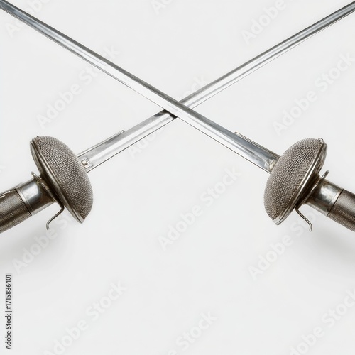 Crossed Fencing Swords on a Light Background for Sports Equipment