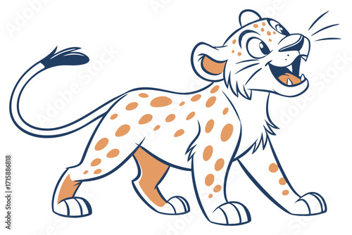 Cute Spotted Leopard Roaring with Open Mouth on a White Background