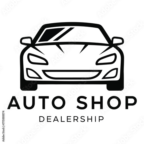 Modern car dealership logo with bold auto shop text silhouette