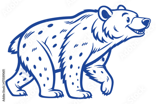 Isolated Blue Cartoon Hyena Mascot Walking on White Background